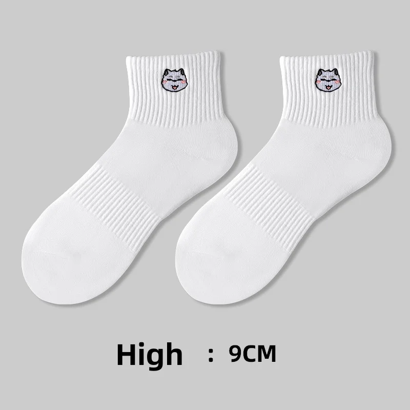 Chaussettes brodées en coton absorbant l'humidité pour couple, chaussettes de chien, chaussettes d'équipage de chat, blanc, noir, nouveau style, mode