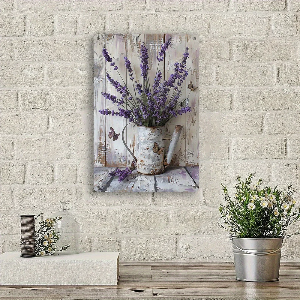 Targa da parete in ferro color lavanda e farfalla, decorazione da parete per interni ed esterni, design durevole con fiori e libellule, 8 x 12 pollici