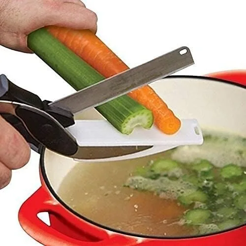 Mess-Free Food Preparation Scissors, 2 in 1 Stainless Steel Kitchen Shears With Integrated Cutting Board & Safety Lock, Quickly Slice Meat Fruit Vegetables Cheese