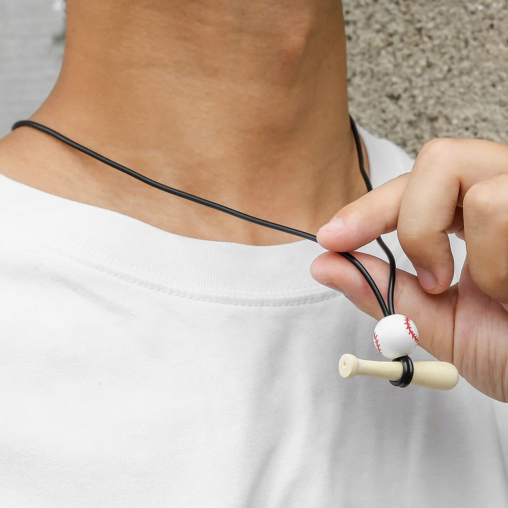 Hot-Selling Creative Wooden Baseball Bat Pendant Necklace Baseball Adjustable Leather Necklace Sports Activity Gift
