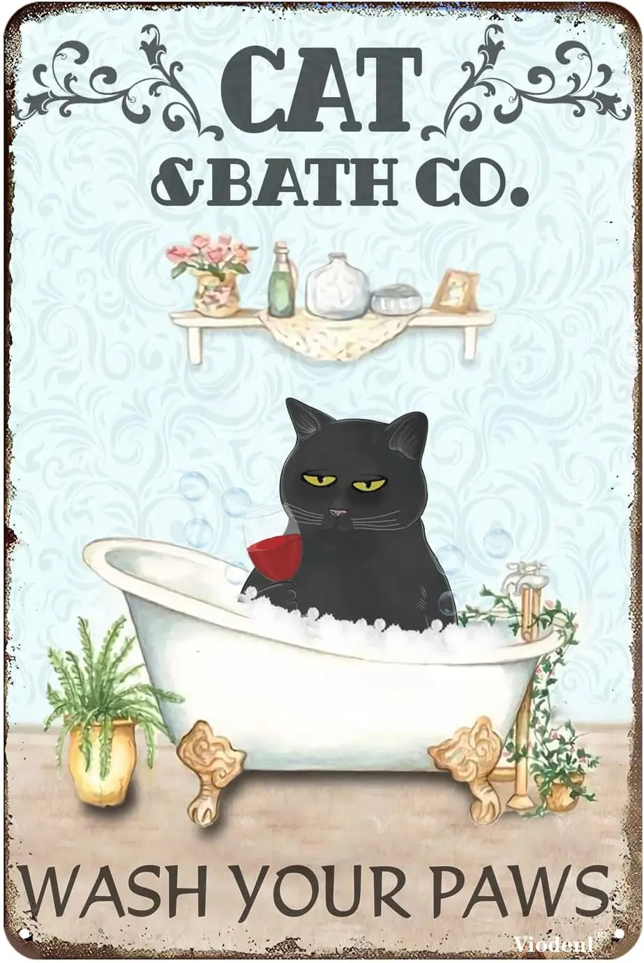 Metal Signs Retro Cat Co. Bath Soap Wash Your Paws Tin Signs Vintage Bar Club Cave Home Kitchen Wall Decor Rustic Sign Funny Bat