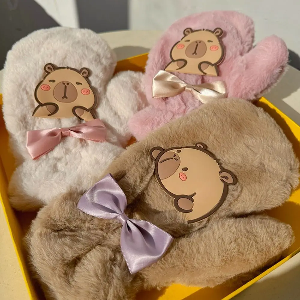 น่ารักการ์ตูนผู้หญิงน่ารัก Mittens 3D อุ่น Capybara Fur Mittens Kawaii น่ารัก Plush Capybara ถุงมือเล่นสกี