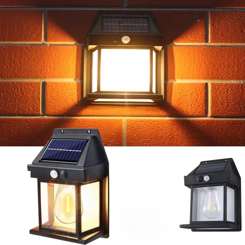 Solar Tungsten Night Lamp Intelligent Motion Sensor Wall Lamp 3 Lighting Modes Waterproof Courtyard Garden Decoration Lantern