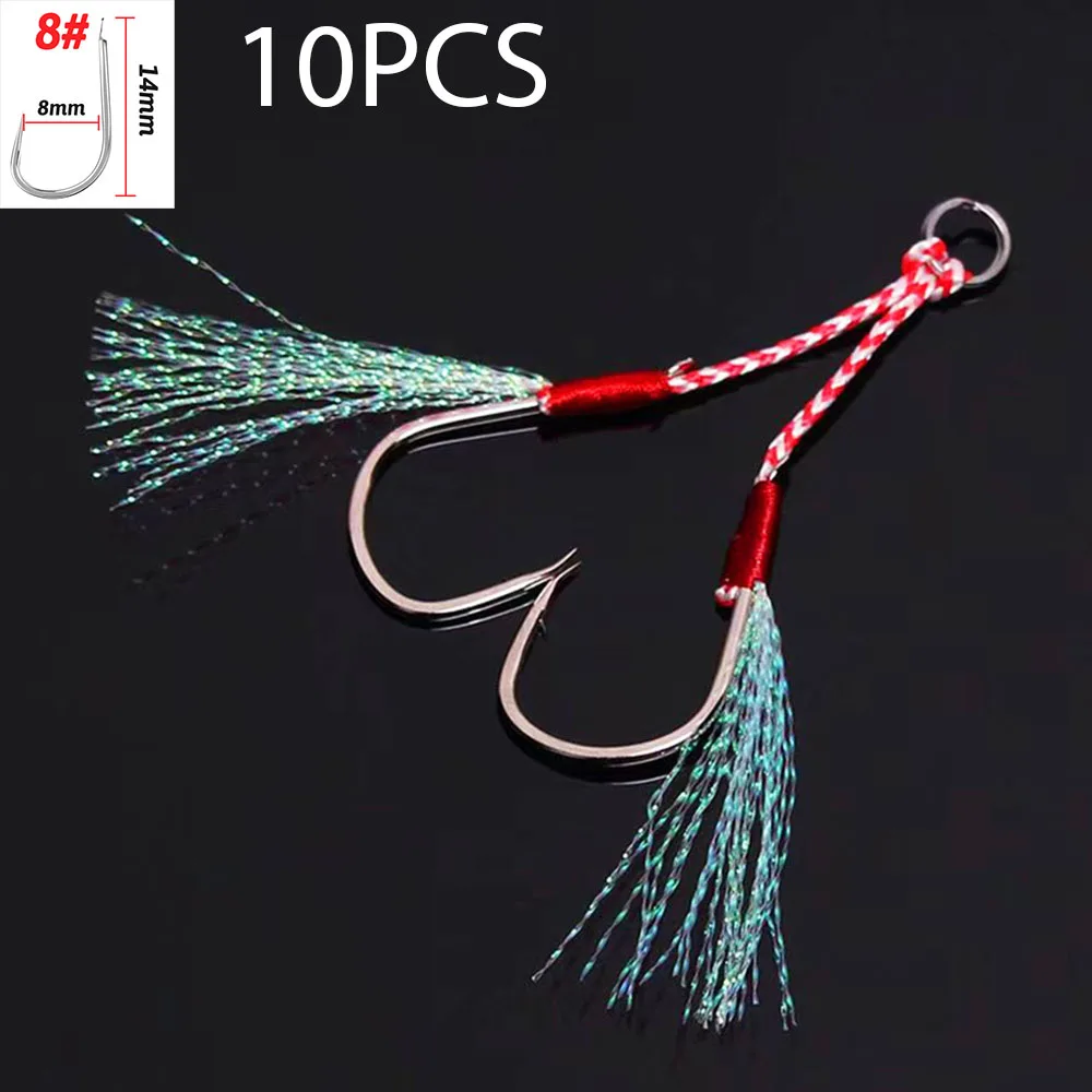 Cast Jig Assist Haken 10 Teile/los High Carbon Stahl Winkel Stacheldraht Gewinde Feder See Angelgerät Langsam Jigging Meer Pesca Angelhaken