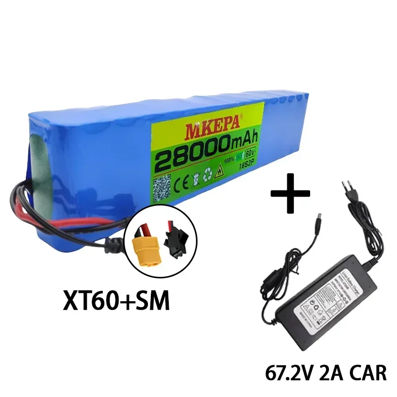 New 60V 28Ah 18650 Li-Ion Battery Pack 16S2P 28000mAh Built-in BMS Suitable for Yacht,RV,Camping, Electric Tool Backup Battery