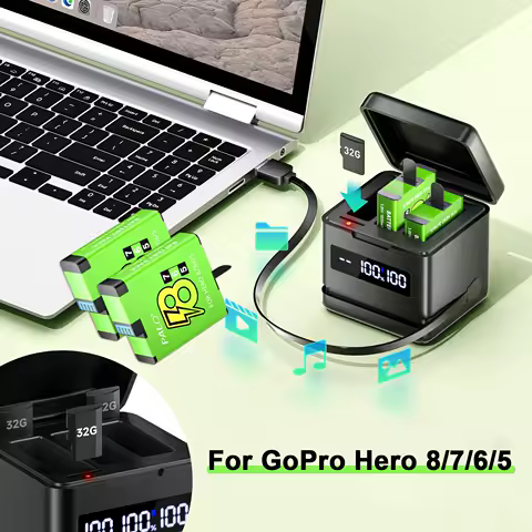 1800mAh Battery For GoPro Hero 8 7 6 5 Battery Pack with 3 slots LCD Charger for Action Camera GoPro Hero 8 Hero 7 Battery