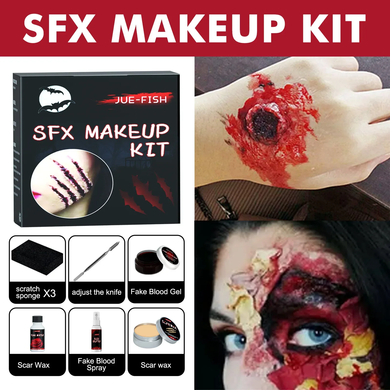 Halloween Cosmetic Bag Halloween Horror Makeup Skin Wax Plasma Scar Painted Dress Up Suit Cosplay Makeup Set Make Up Festival