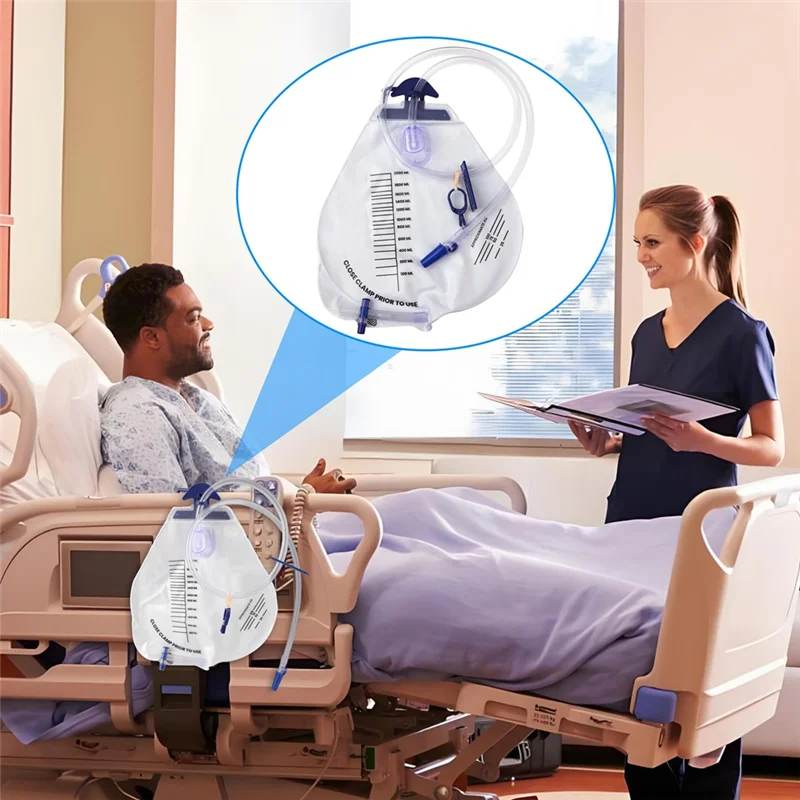 

A95I-Individually Wrapped Catheter Drainage Bag-6 PCS 2000Ml Urine Collection System With Anti-Reflux Tube Design Chamber
