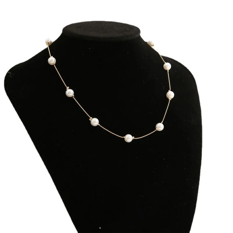 New Beads Women\'s Neck Chain Kpop Pearl Choker Necklace Gold Color Goth Chocker Jewelry On The Neck Pendant 2024 Collar For Girl