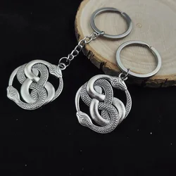 Vintage Keychain Silvery Round Double Snake Key Chains Alloy Animal Keyring Personalized Gothic Jewelry Men's Car Accessories