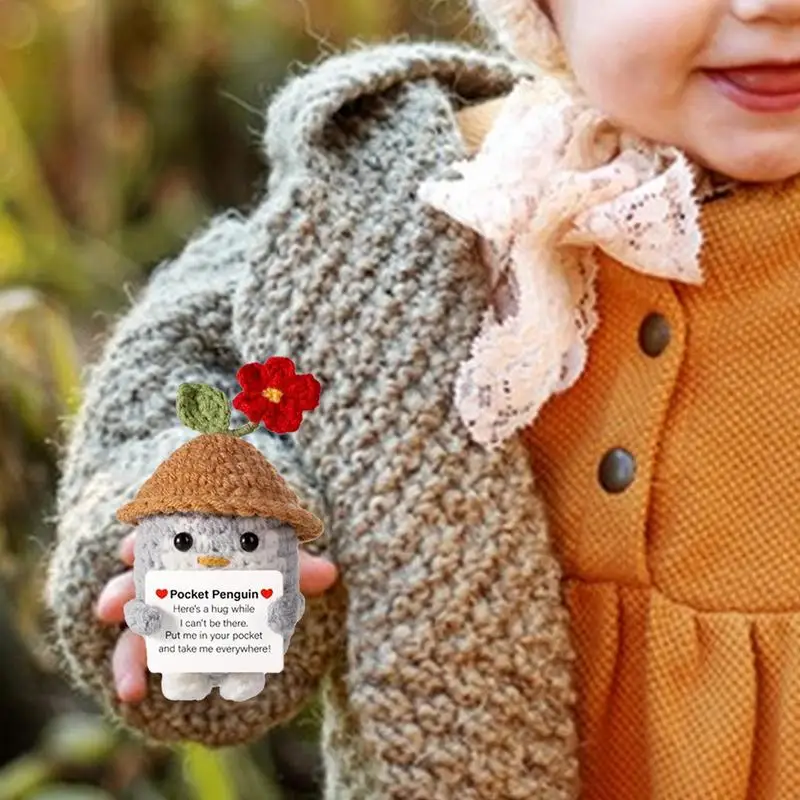 Funny Pocket Penguin Hug Positive Energy Collectible Penguin With Encouragement Card Small And Cute Toy Wearing Hat Doll For