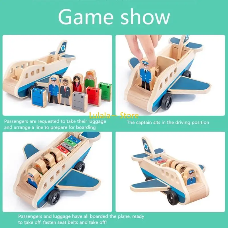 Y4QA Sliding Car Model Transport Truck/Plane Toy Crashproof Pocket Toy Wooden Block for Babies Boy Girls Learning Playset Xma