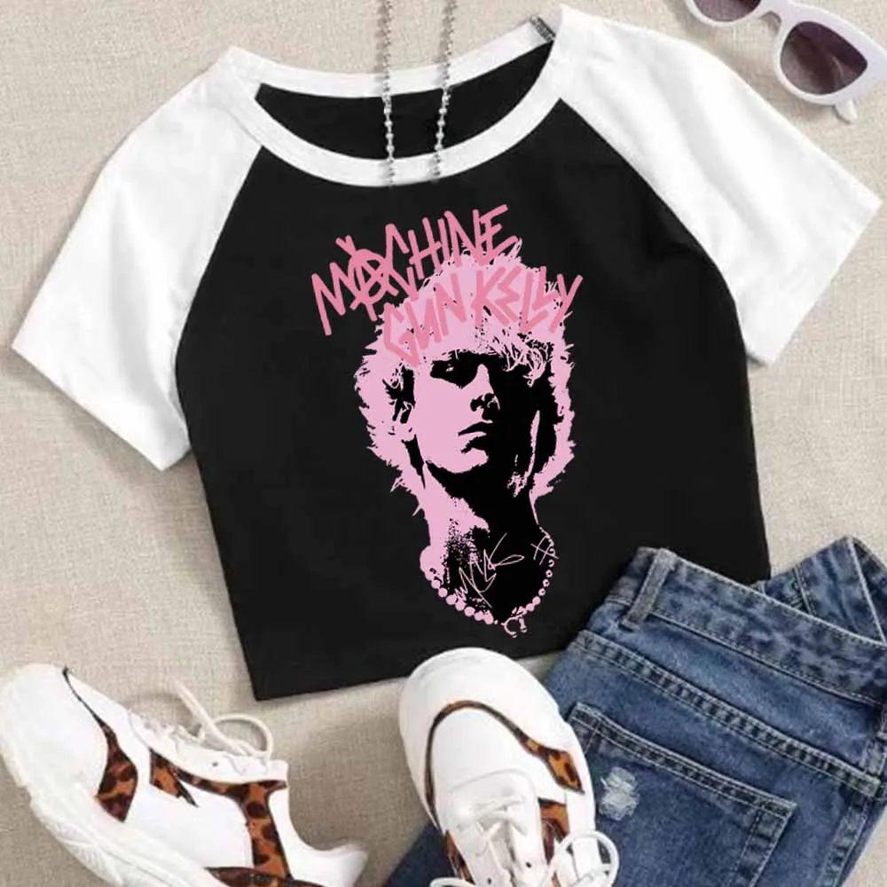 MGK Machine Gun Kelly Lost Americana Tour Fan Crop Tops T-Shirt Girls Fashion Women O-Neck Short Sleeve