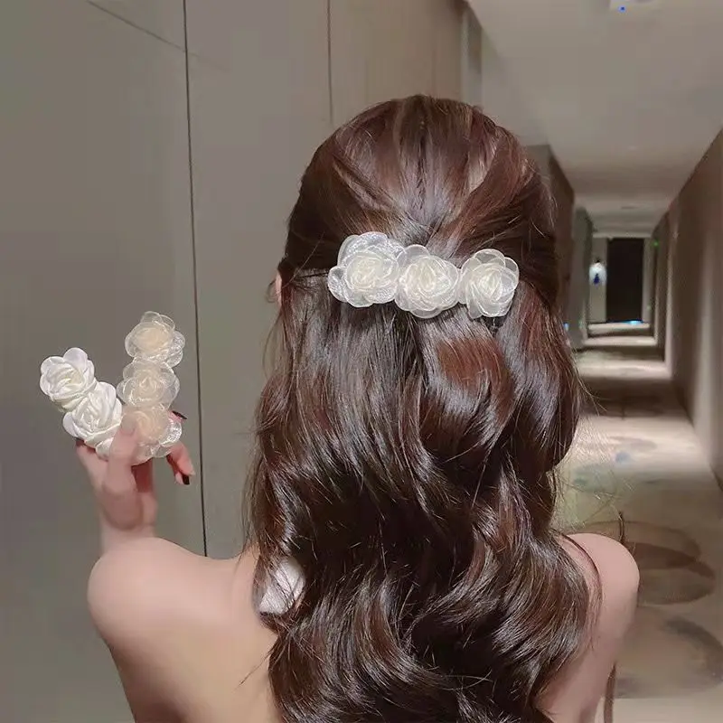 Sweet Camellia Hairpin Ladies Organza Hairglips Large Size Spring Hairclips Women Hair Accessories Elegant Headwear