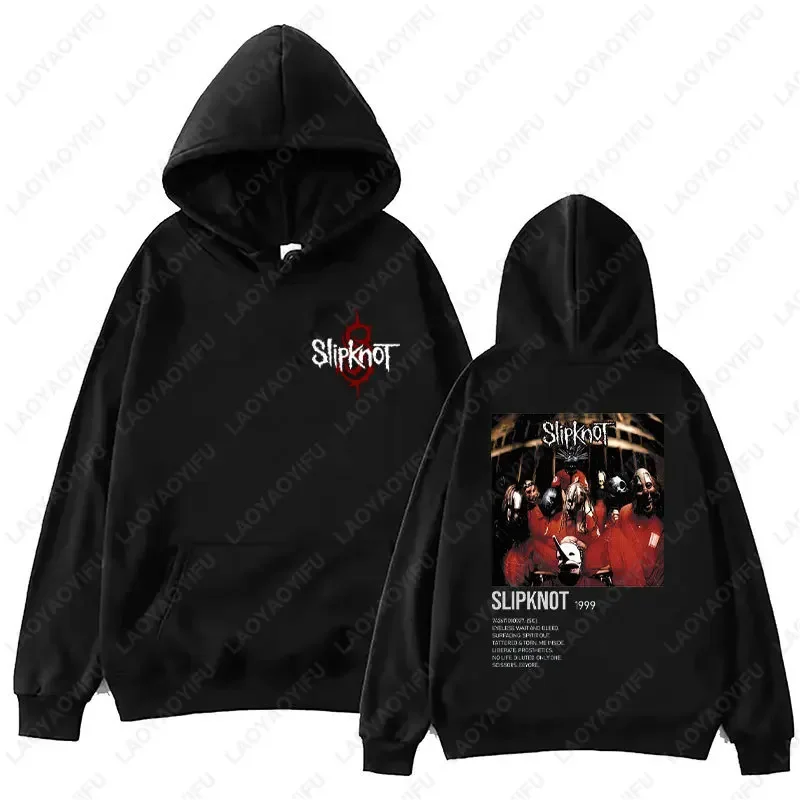 Neuer Stil: Herren-Hoodie mit Slipknot-Grafik in Schwarz – Oversized-Pullover mit Nu-Metal-Band-Print, Streetwear, lockere Passform – Detail 6