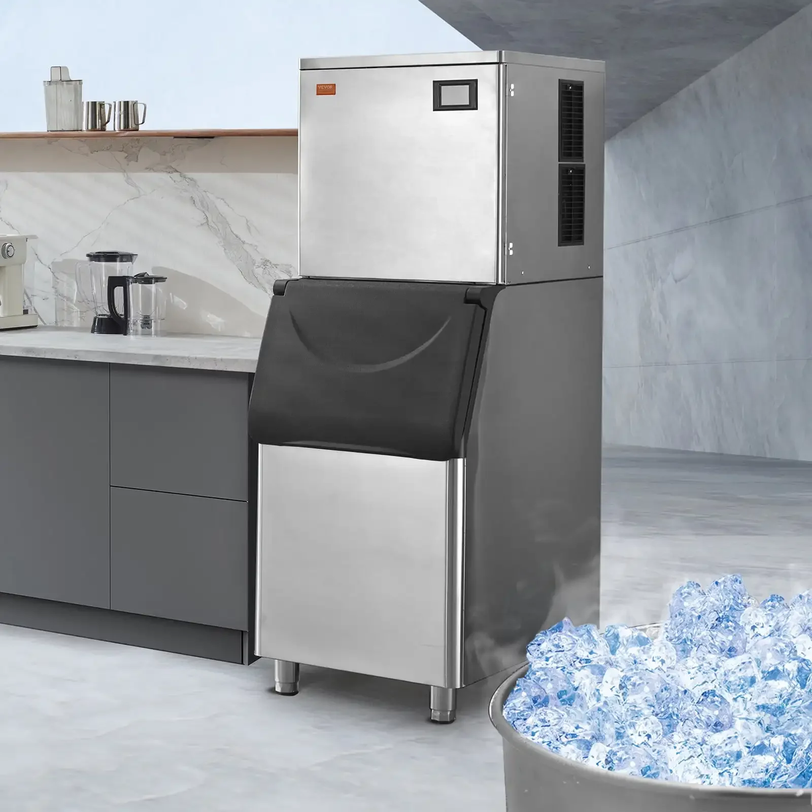 Commercial Ice Maker 360LBS/24H & 330.7LBS Storage Bin Auto Self-Cleaning