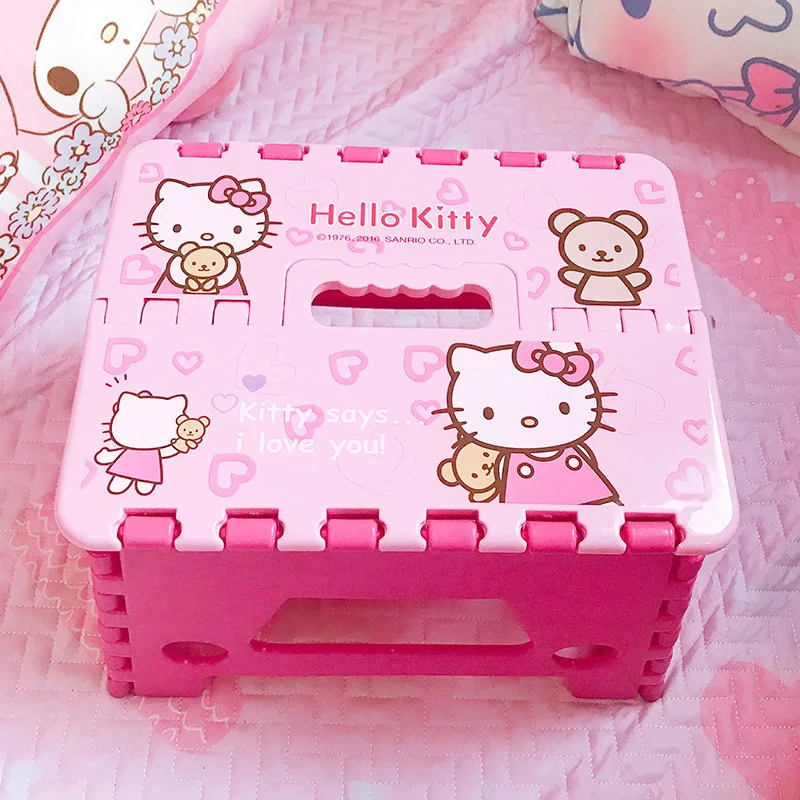 Sanrio Kawaii Hello Kitty Folding Stools My Melody Anime Cartoon Sweet Fashion Exquisite Children's Portable Outdoor Mini Chairs