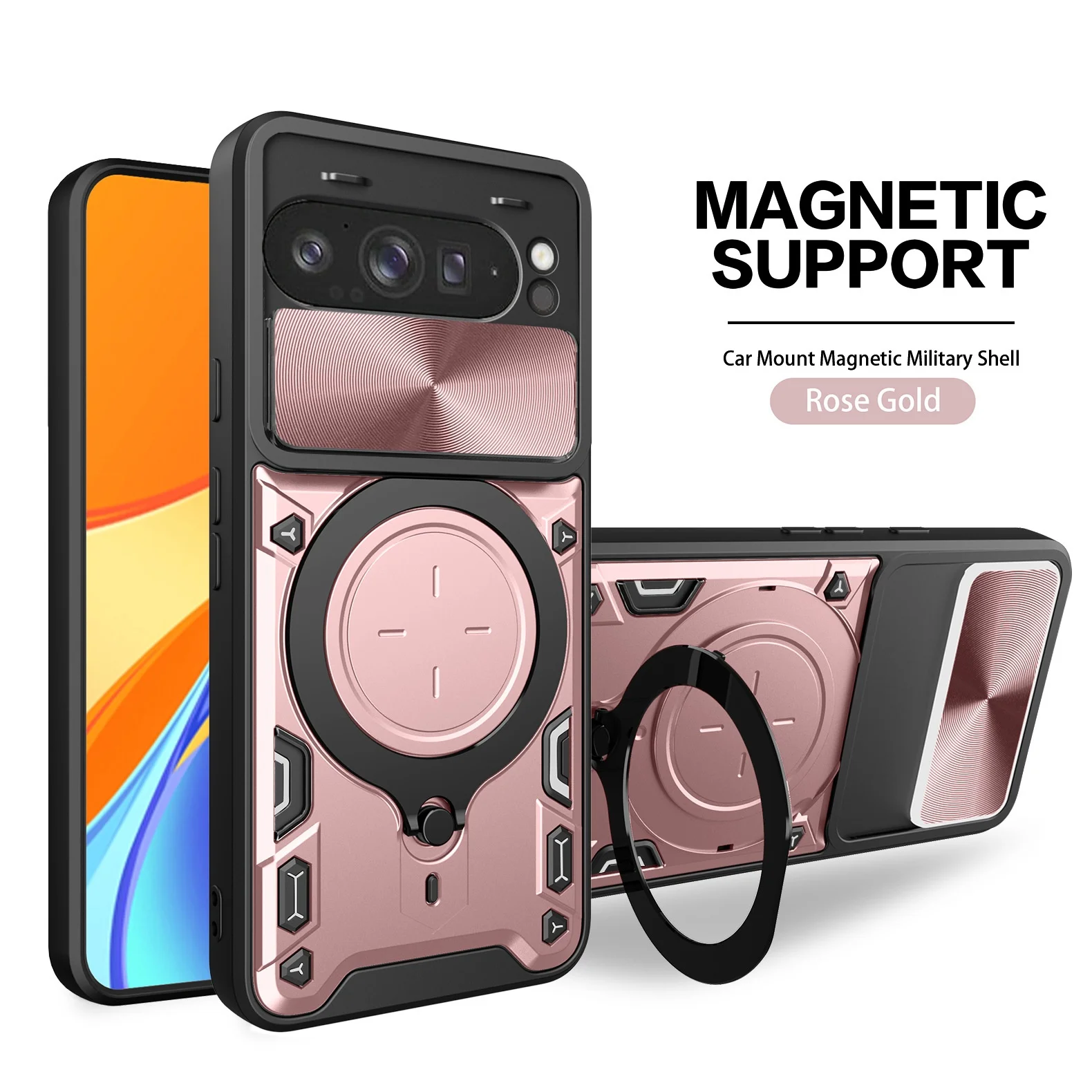 

Slide Camera Protect Phone Case For Google Pixel 9 Pro XL Armor Magnetic Ring Stand Back Cover For Google Pixel 8 PRO
