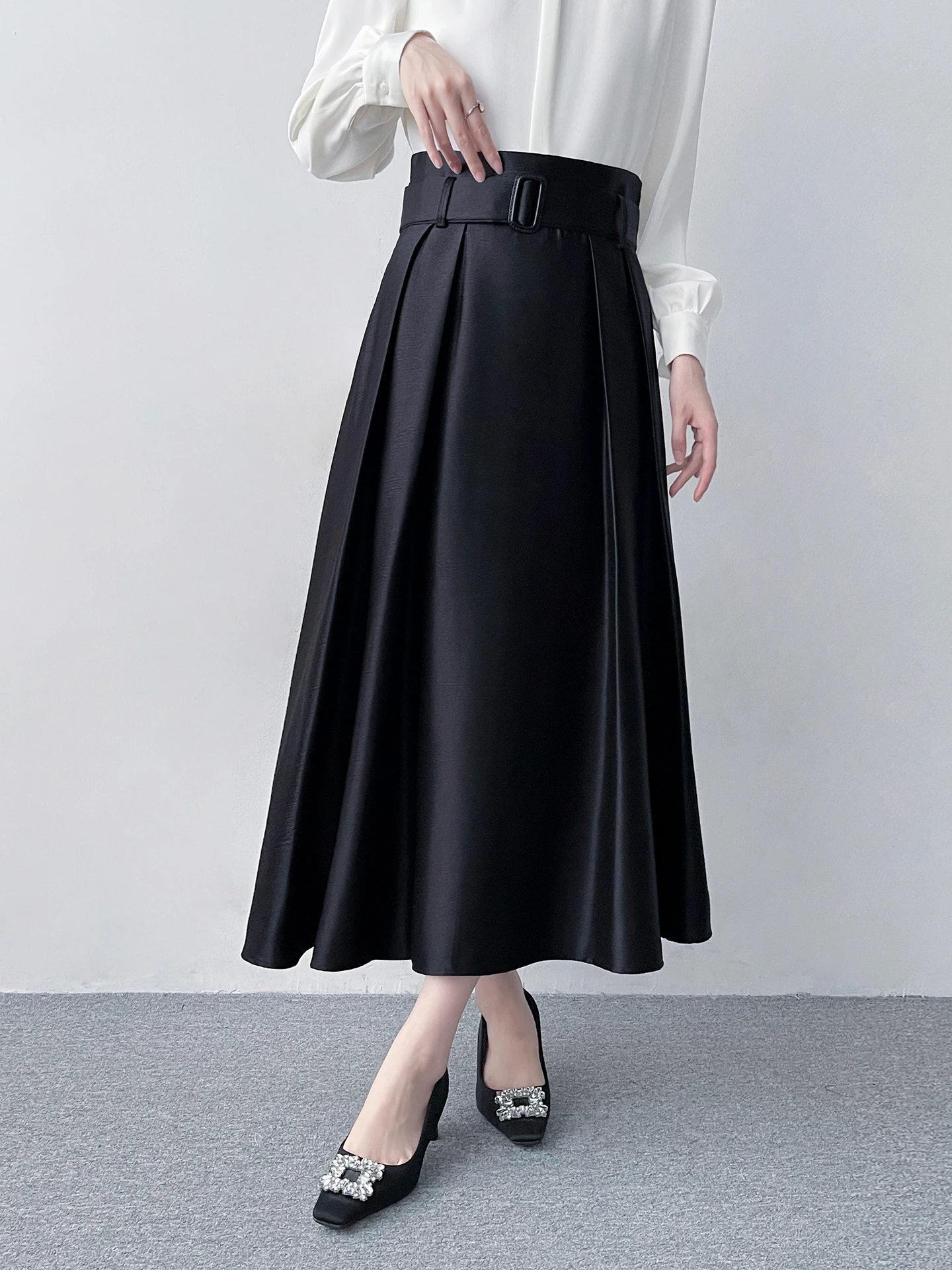 

Slimming Bla Pleated Skirt Women's Winter Versatile High Waist Drapey A-Line Midi Skirt Comfortable Breathable Korean ...