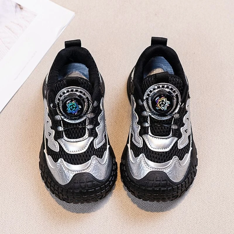 Kids Lightweight Breathable Mesh Sports Sneakers with Rotating Buckle Running Shoes Casual Trendy Design for Boys and Girls​