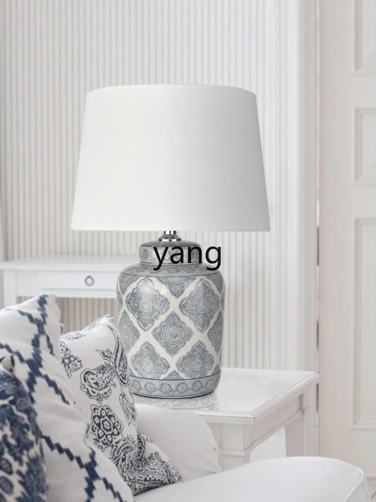 Yjq-Azul e Branco Porcelana Table Lamp, Wanfu Perfeito Quarto Abajur, High Sense Azul e Branco Porcelana Table Lamp