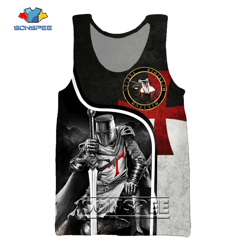 

SONSPEE Summer Retro Style Of European 3D Printing Sleeveless Beach Vest Men's Women's Knights Templar Oversize Street Tank Tops