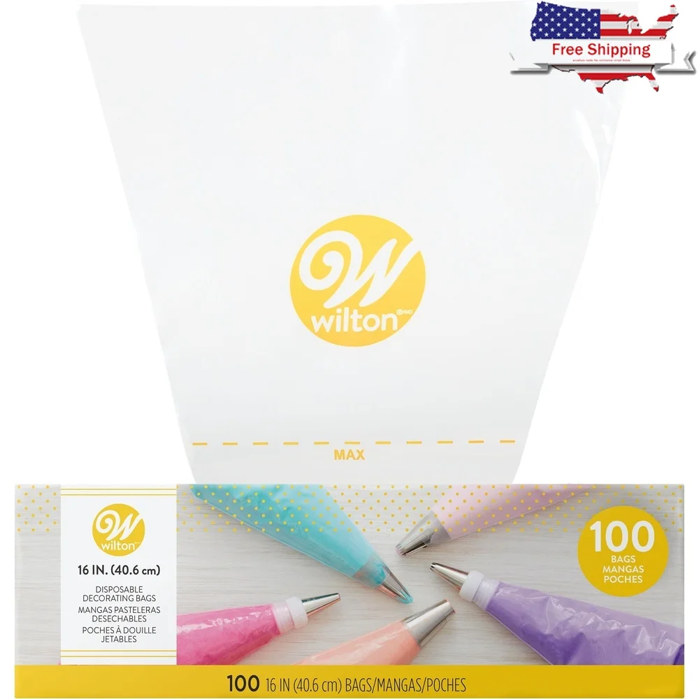 

100-Count 16-Inch Disposable Decorating Bags Easy-Grab Plastic Piping Bags Buttercream Icing Meringue Cake Batter Savory Filling