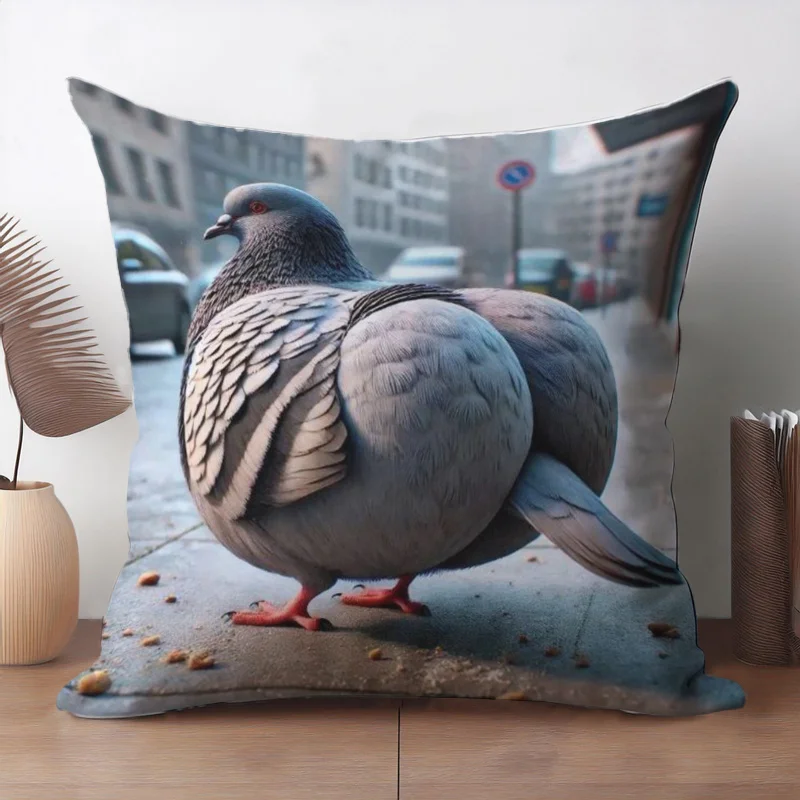 Round Fat Pigeon Shadow Pillowcase Printed Cushion Cover Multi-Functional Decor for Holiday Party Home Office Sofa Bed Car