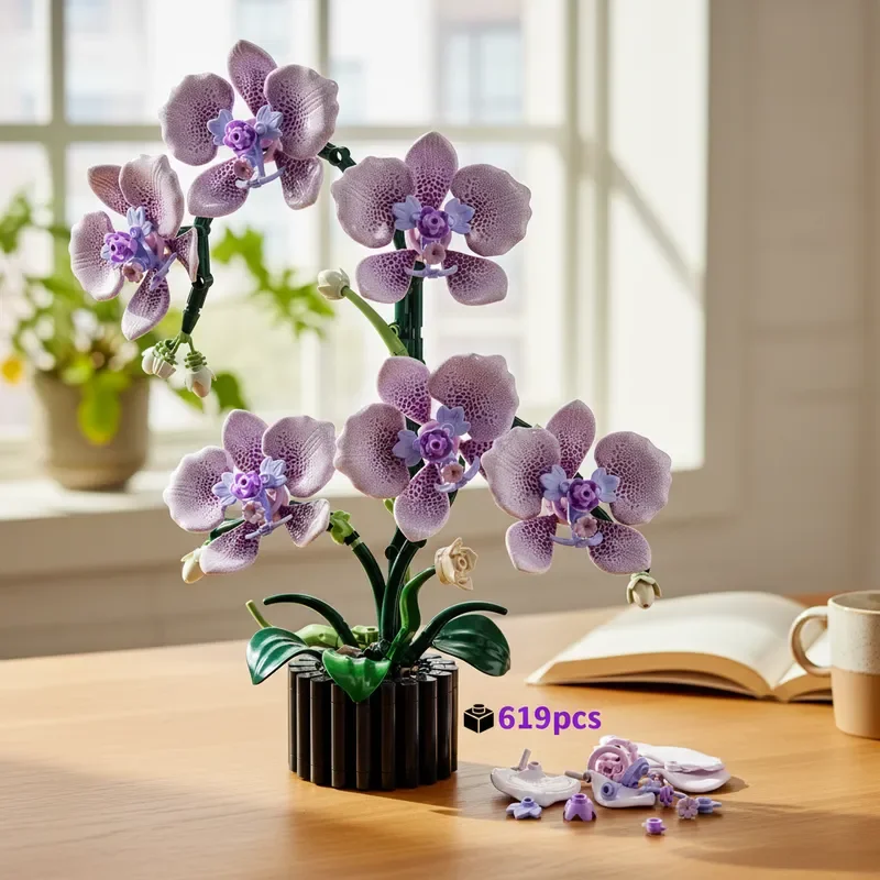 

Purple Orchid 619pcs Building Blocks Botanical Collection Bouquet Flowers Plant Creative Ornament Valentine Girl Gift