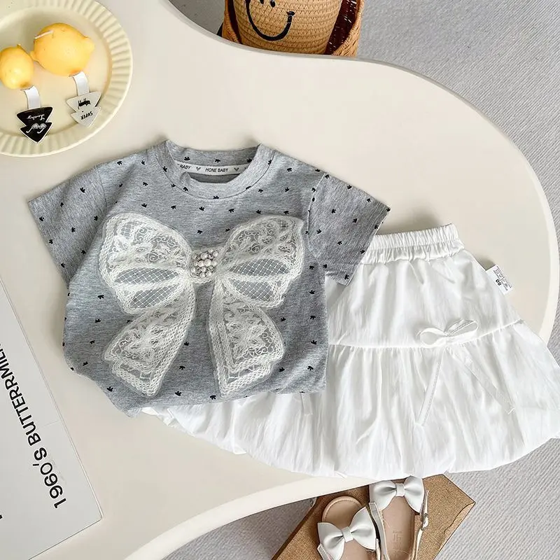 

Girls' Summer Set Fashion New Children's Short sleeved Cotton T-shirt+Half skirt Two piece Set