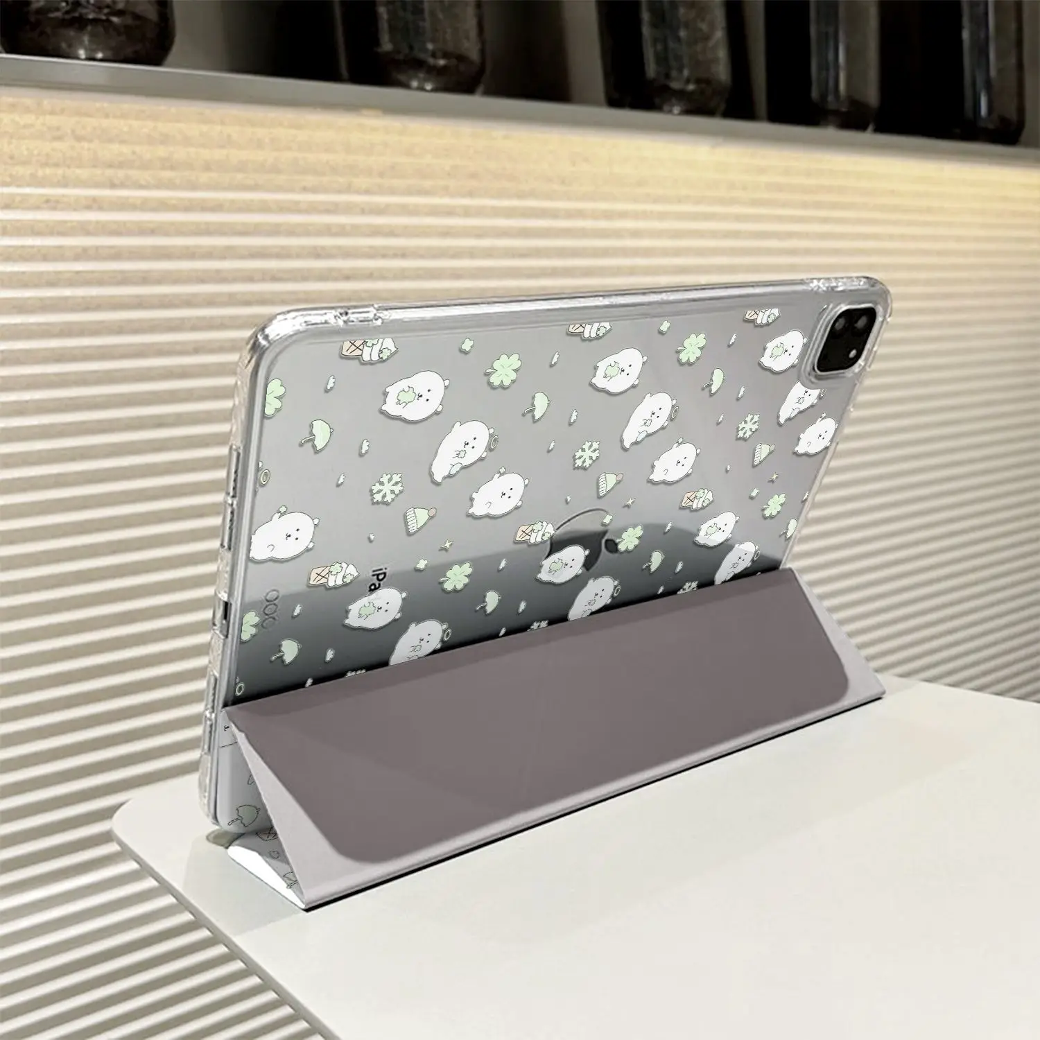 Korean Green Cute Bear New Tablet Case For iPad Pro 11 12.9in 13 M4 9.7 10.2 5/6th 7/8/9 10 11th MINI 6 7 Air 5 6 7 Trifold Case