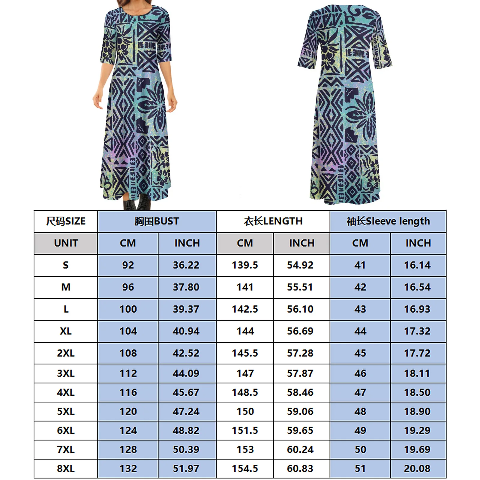 PIA-Tribal Tapa padrão maxi vestido para mulheres, vestido de várias camadas, personalizado Samoa e arte polinésia, arte do verão, novo