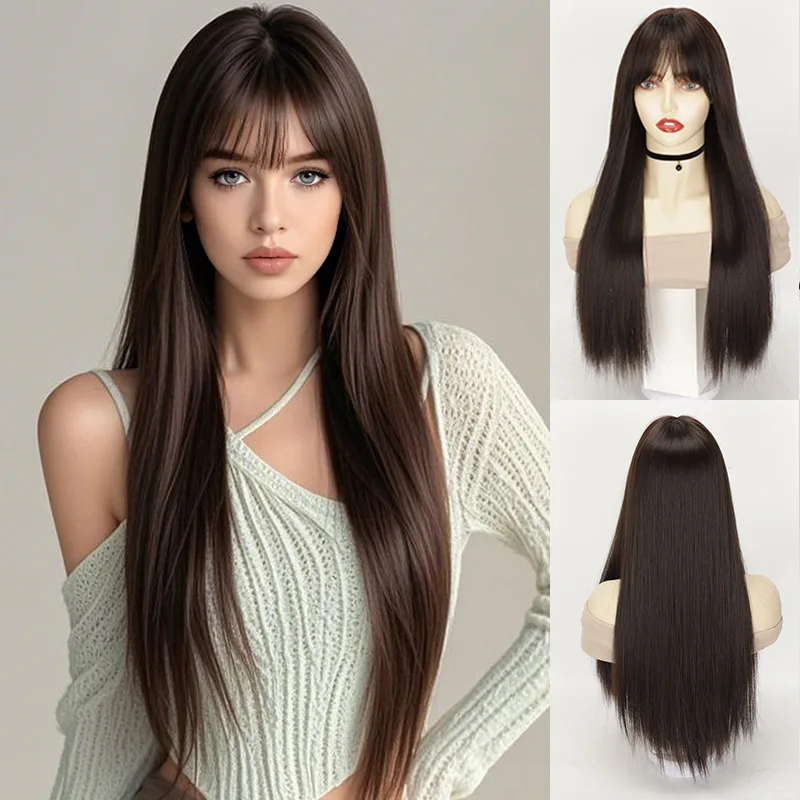 

Straight hair wig full head women's long hair daily natural full head wig women's hot sale