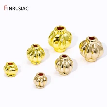 14K/18K Gold Plated Brass Lantern Spacer Beads,Separator For Bracelet,Round Stripe Loose Beads For DIY Jewelry Making Supplies