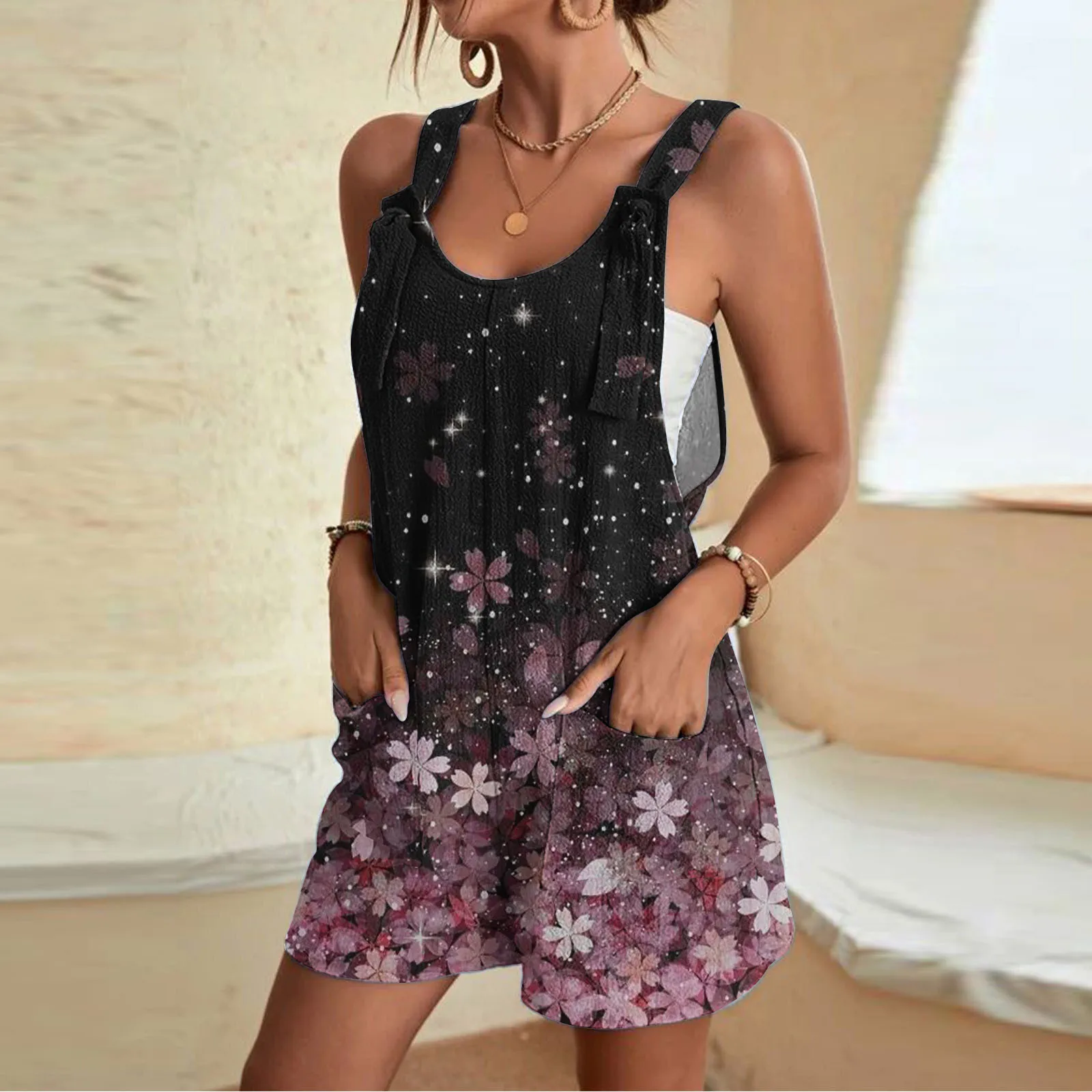 Summer Women Jumpsuit Casual Loose Fit Short Overall With Pocket Oversize Adjustable Romper Beachwear Playsuit For Women