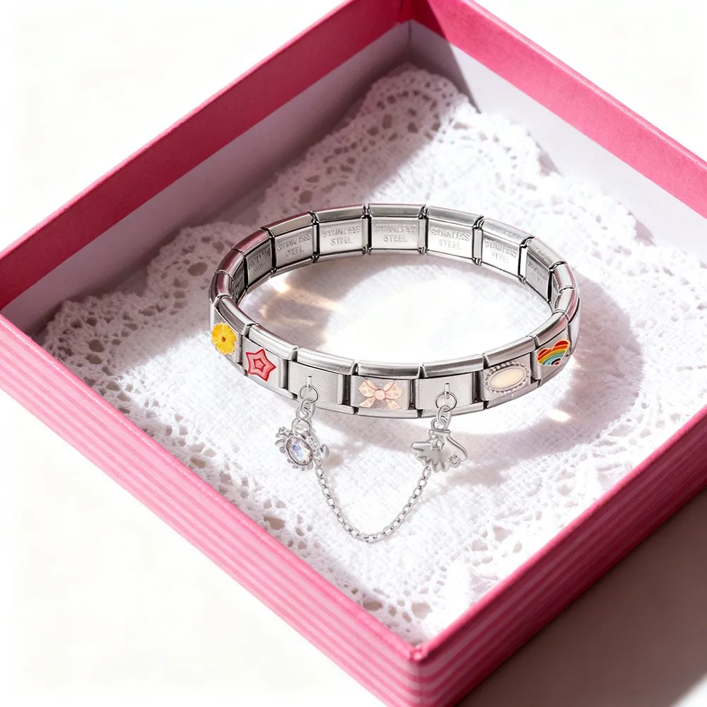 Y2K Mode Doppel Hängende Kette Anhänger Dämon Auge Kreuz Herz Italienischen Charme Link fit 9mm Edelstahl Armband DIY Machen – Detail 5