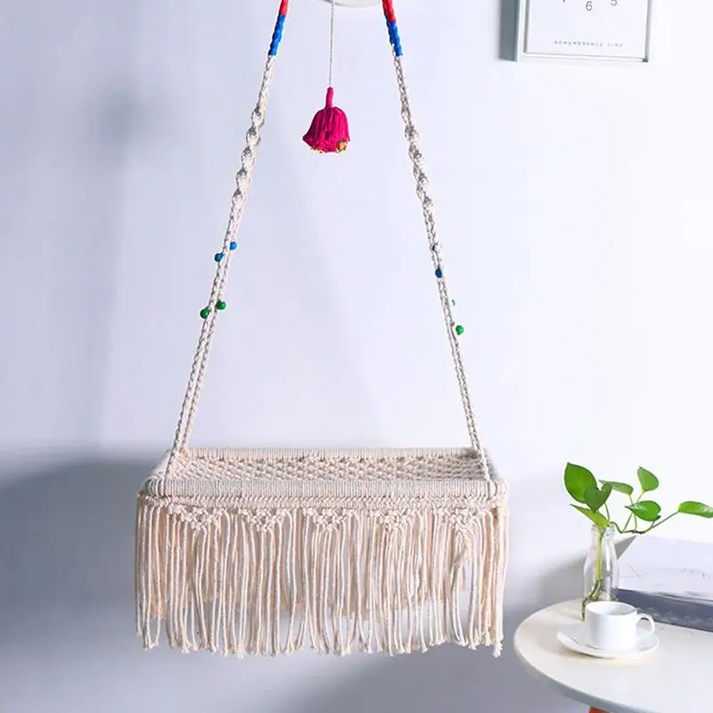 

Macrame Cat Swing Bed Macrame Wall Mounted Swing Boho Bed Hammock Hand Woven Tassel Basket Swing Nest For Indoor Small Cats