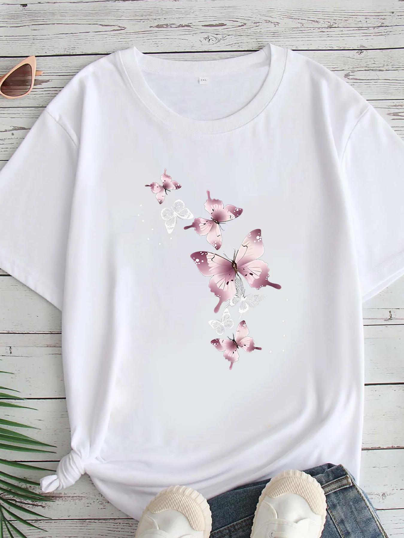 

Women's Large Size Printed round Neck Short Sleeve T-shirt 1-7XL Comfortable Casual Top in European Style