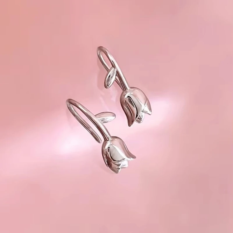 925 Sterling Silver Tulip flower Earrings Women Simple Fashion Wedding Jewelry Accessories