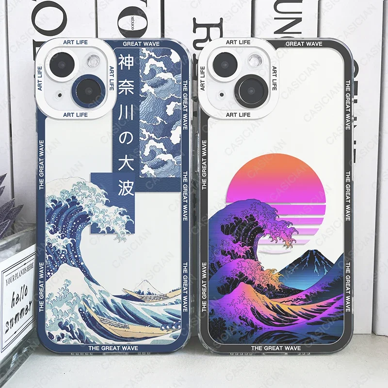 Case For iPhone 16 15 Pro 14 Plus Max 13 Mini 12 11 8 Xs Xr SE The Great Wave off Kanagawa Hokusai Japanese Art Phone Cover