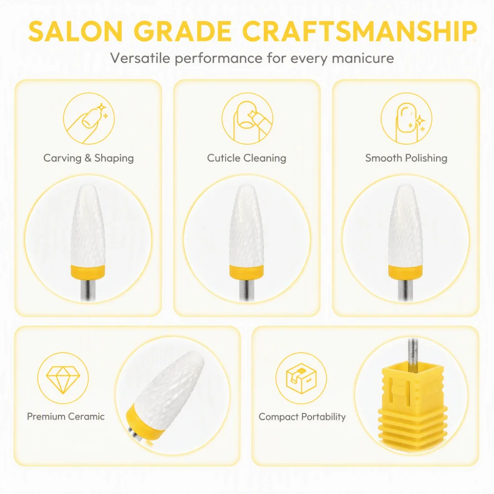 2pcs Extra Fine Grinding Ceramic Nail Drill Bit Corn Head Shape Electric Grinding Accessory Nail File Drill Bit