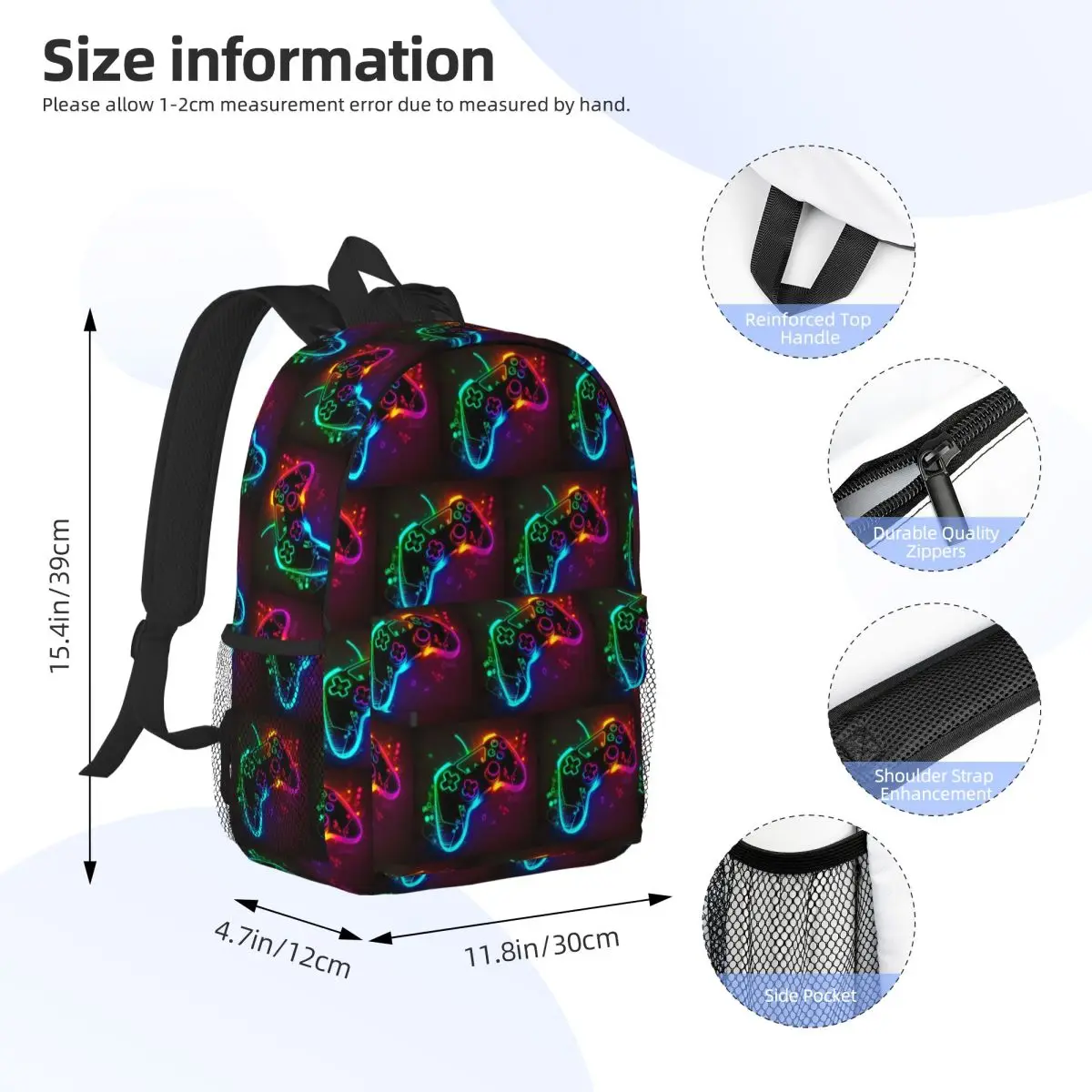 Game Controller Graffiti Backpack Daypack Large Capacity Boys Girls BookBag Shoulder Bags for Men Women Children School Bag