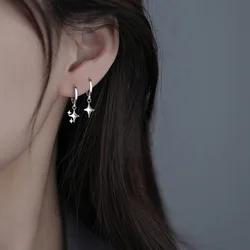 New Fashion Simple Star Hoop Earrings For Women Buckle Korean Student Female Silver Color Earring Girls Simple Jewelry Gifts