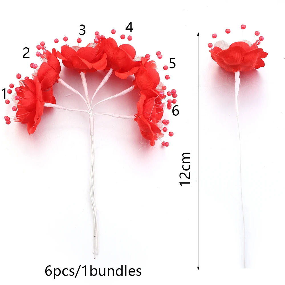 6Pcs/Lot 12cm Artificial Chiffon Flower Rose Flower Bouquet for Home Room Wedding Decoration DIY Scrapbooking Garland Wreath