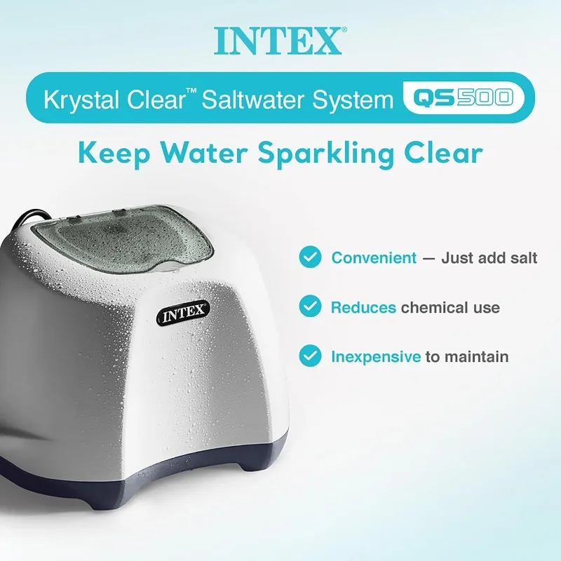 Sistema de cloro de agua salada Intex QS500 Krystal Clear para piscinas elevadas: mantiene el agua limpia y clara: hasta 7000 gal. Piscinas