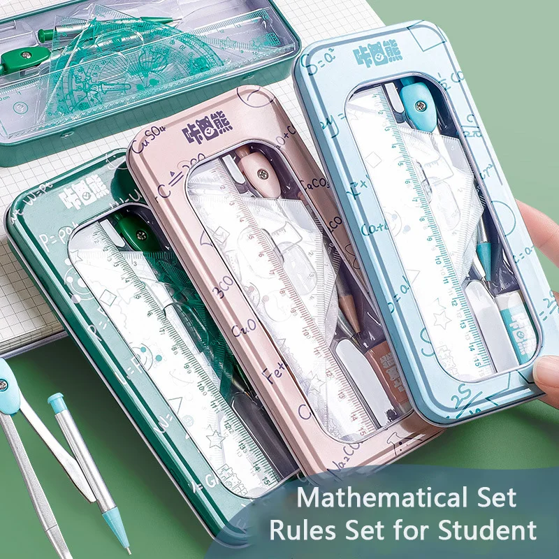 8pcs Mathematical Set Compass Lead Straight Ruler Combination for Students 2023 School Supplies Cute Math Drawing Measuring Tool