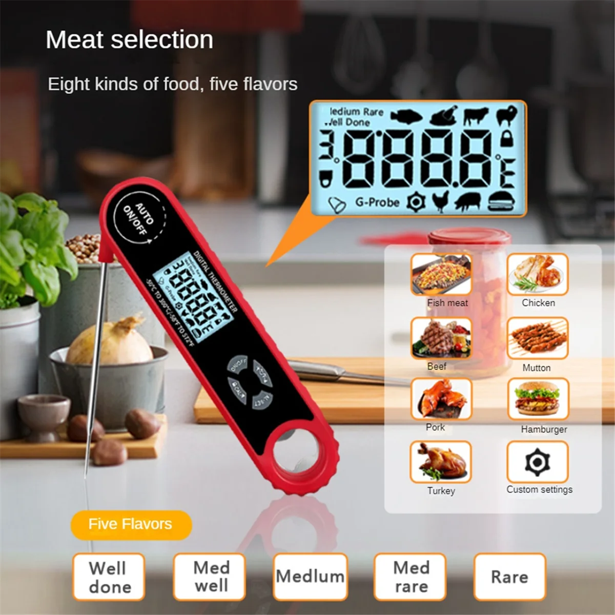 Meat Thermometer Digital Instant Read Meat Thermometer for Grill Cooking for Kitchen Outside, BBQ, Turkey, Candy,