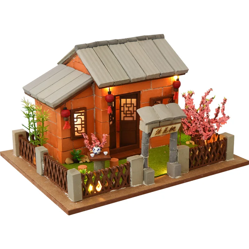 

DIY Wooden Doll House Miniature with LED Kit Chinese Brick Building Houses Model Assembly Toys Children Girl Friends Gift Casa