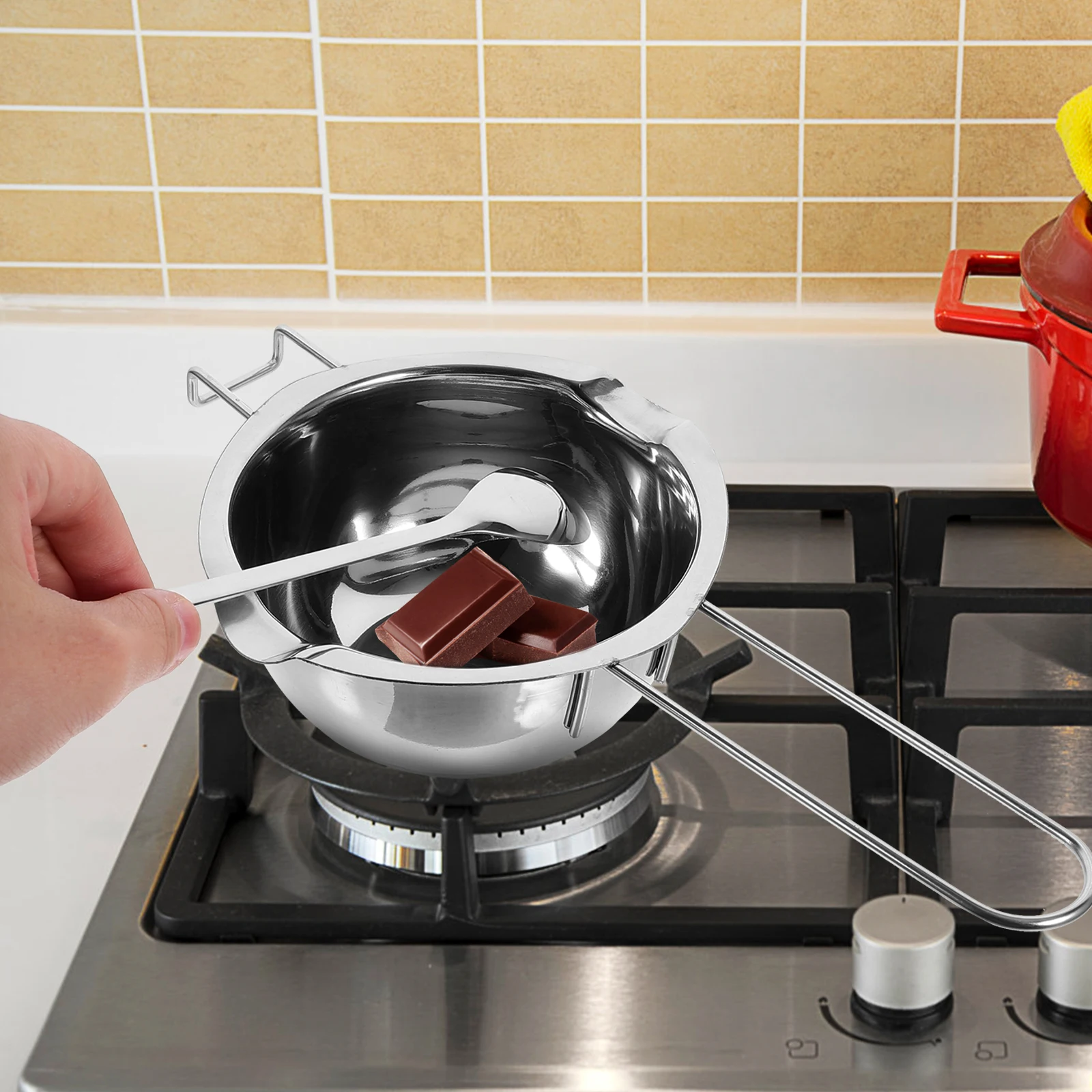 

1 set Stainless Steel Melting Bowl Chocolate Butter Cheese Wax Pot Kitchen Cookware 2 Pour Spouts Space Saving Heat for Baking