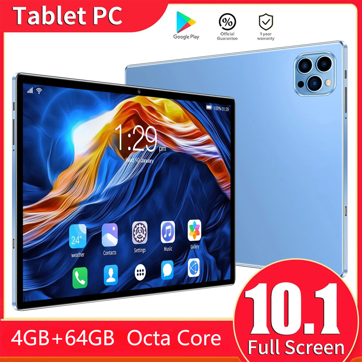 New 10.1 Inch Tablet Pc Octa Core 4GB RAM 64GB ROM Android 13.0 WiFi Bluetooth Dual SIM Cards Phone Call Type-C Tablets 5000mAh